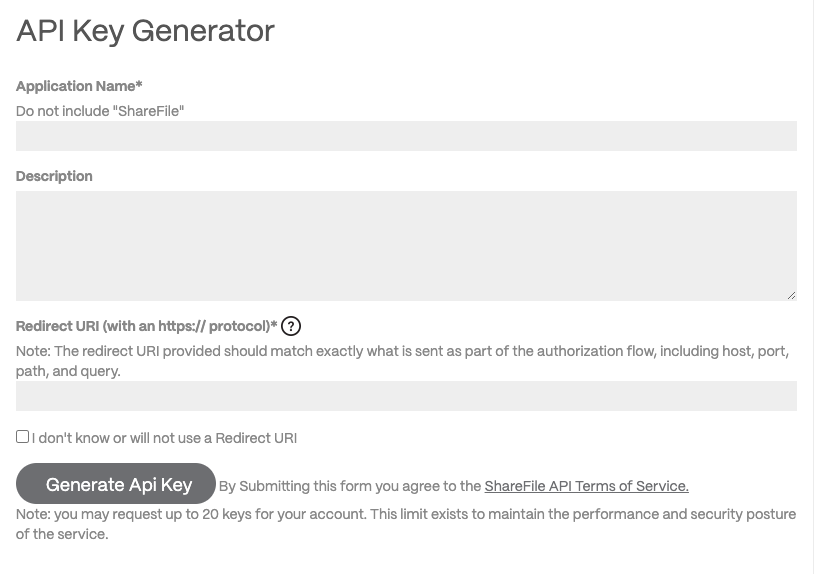 ShareFile Client Request form